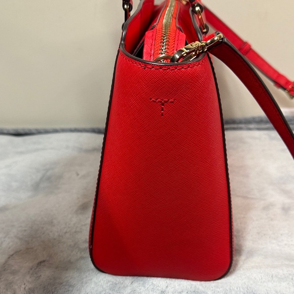 Tory Burch Emerson Small Top Zip Tote Handbag in Brilliant Red Saffiano Leather - Picture 7 of 14
